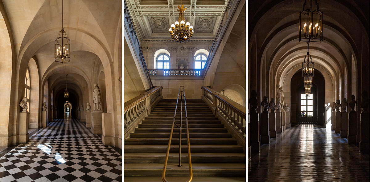 La Galerie de Pierre, l’escalier des Prince, couloir (rarement) isolé… La beauté est partout à Versailles.