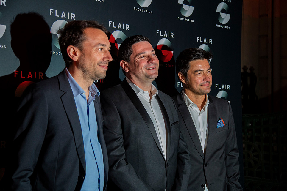 Les trois associés de Flair Production, Guillaume Roy, Christophe Février et Laurent Ramamonjiarisoa
