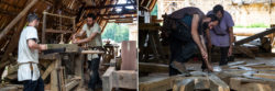 Les charpentiers travaillent sur la charpente qui couvrira la chapelle. ©Caroline Paux