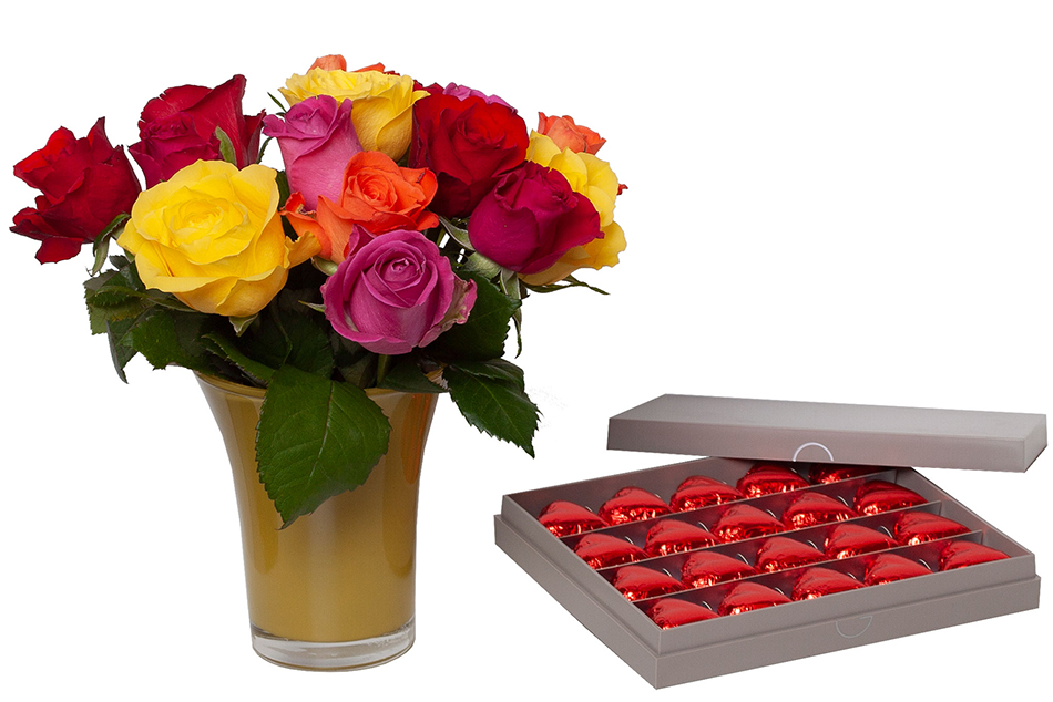 Aquarelle vous propose des bouquets de fleurs associés à des chocolats