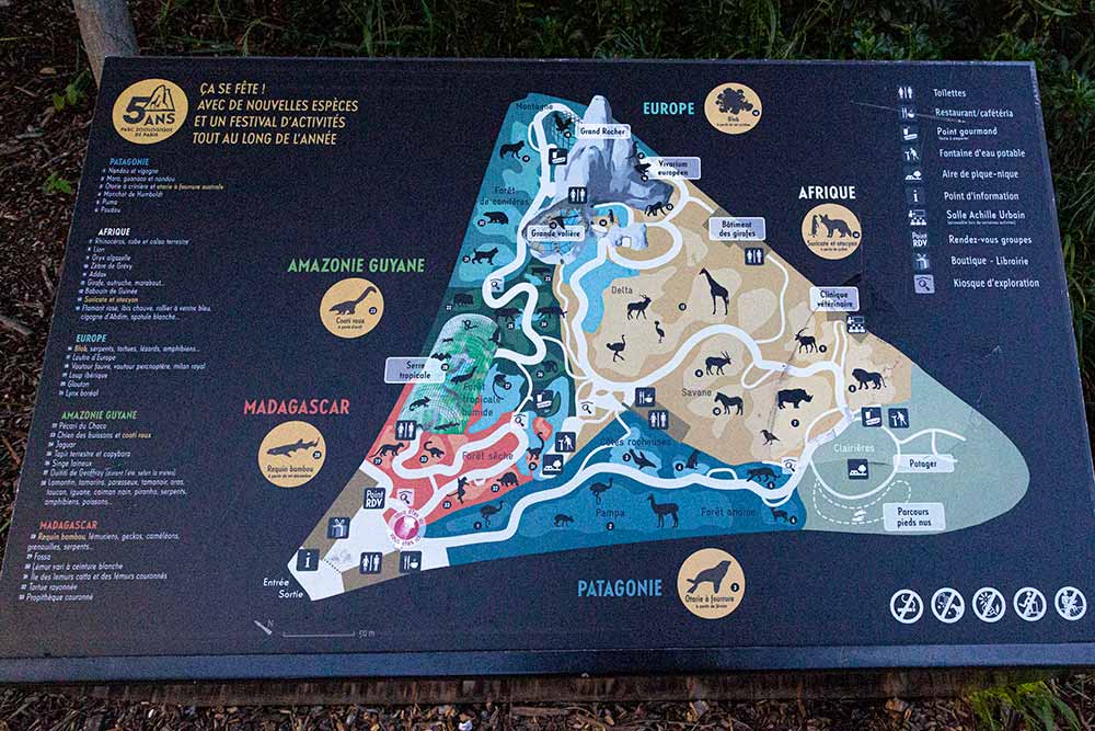 Le plan du parc indique parfaitement le parcours et ses cinq biozones.