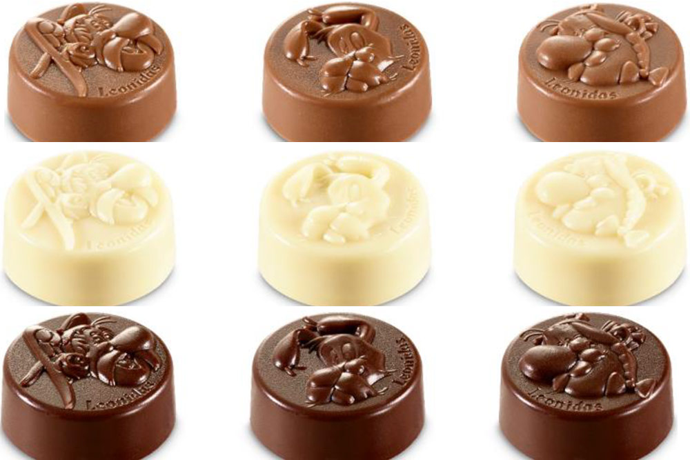 Leonidas Chocolats Astérix : Lait Praliné -Magique saveur bubble gum et sucre pop - Blanc Praliné - Noir Praliné Riz Soufflé