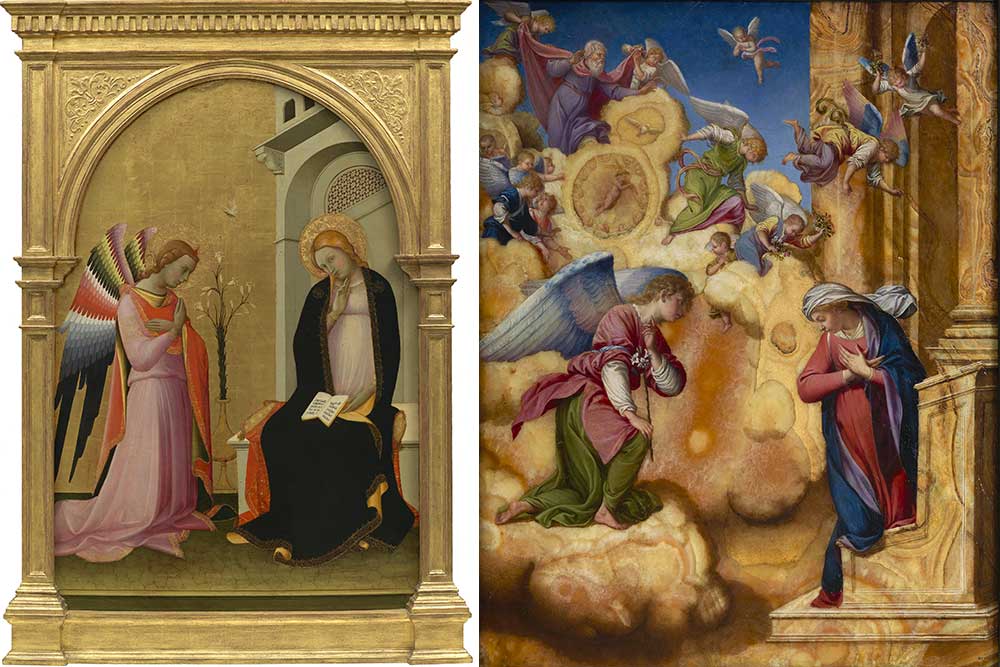 Lorenzo Monaco Florence c.1370 – 1425, L’Annonciation, vers 1420-1424 tempera et or sur panneau, 136 x 98 cm, Collection Alana, Newark, USA