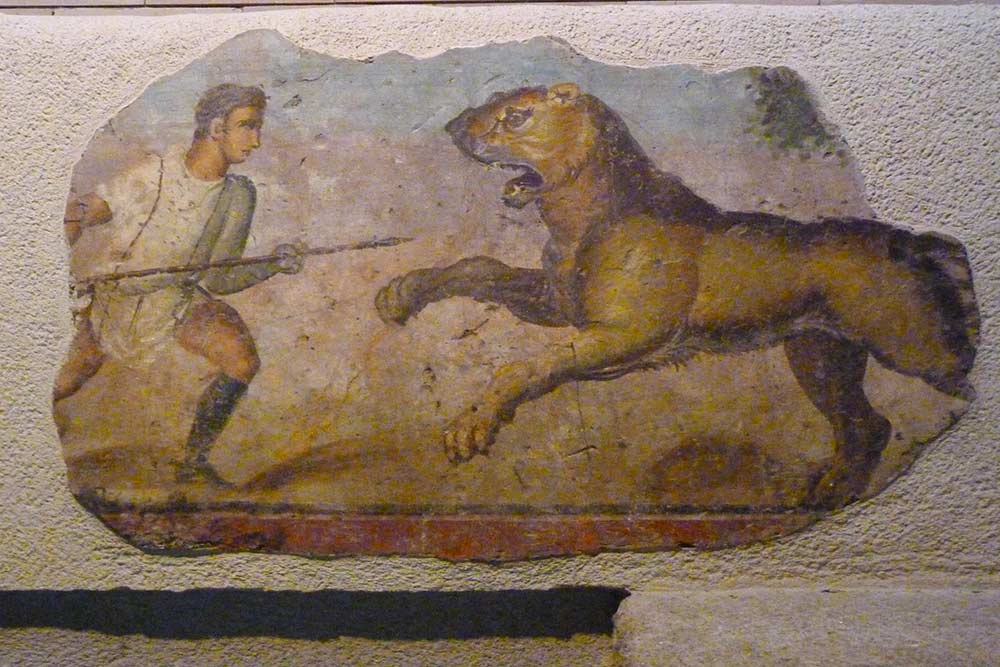 Fresque représentant un combat de gladiateur 