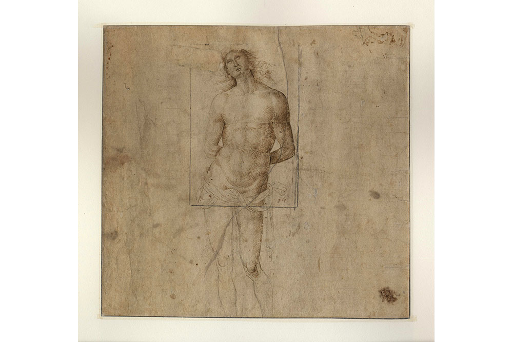 Le Pérugin (atelier) Recto : Un archer et un arbalétrier, Plume et encre brune. Verso : Saint Sébastien, Plume et pierre noire. 