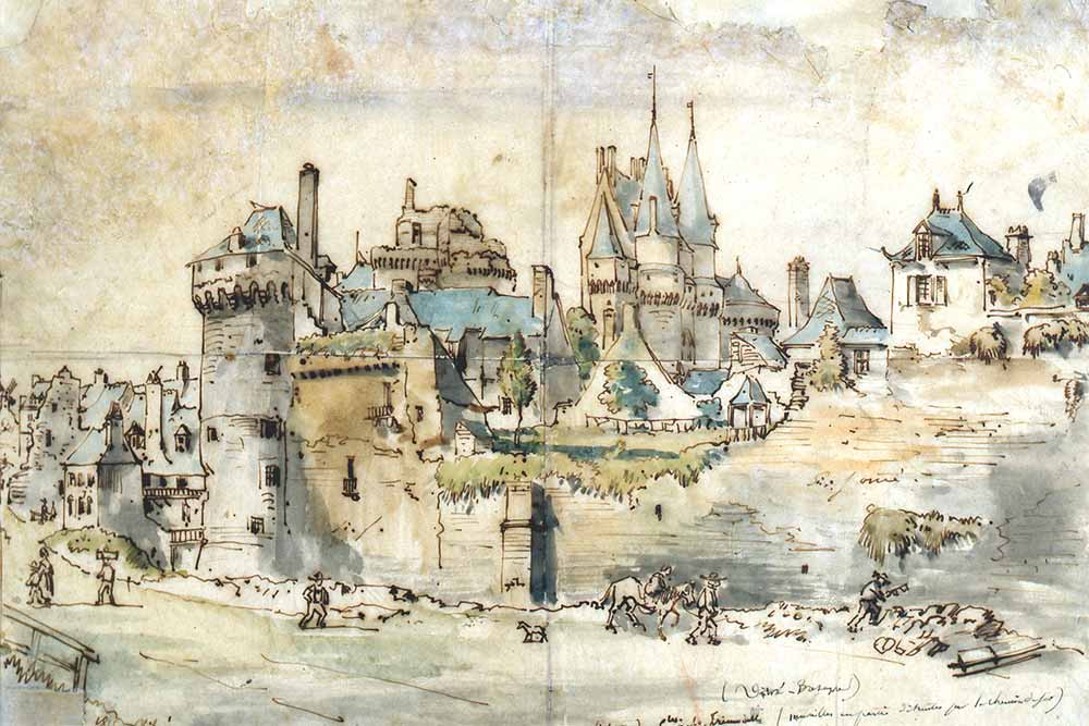 Anonyme XIXe s. La destruction de l’enceinte en 1857.Musée du Château de Vitré.