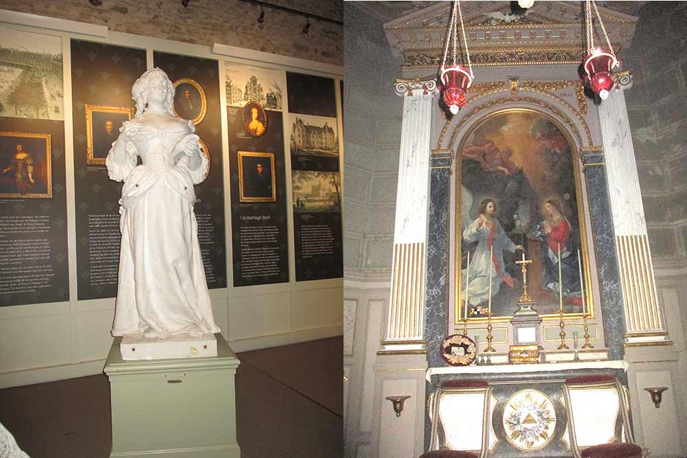 Madame de Sévigné, statue en plâtre XIXe et Intérieur de la chapelle.