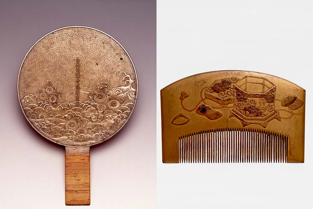 Miroir et peigne en bois, seconde moitié et fin de l’époque Edo