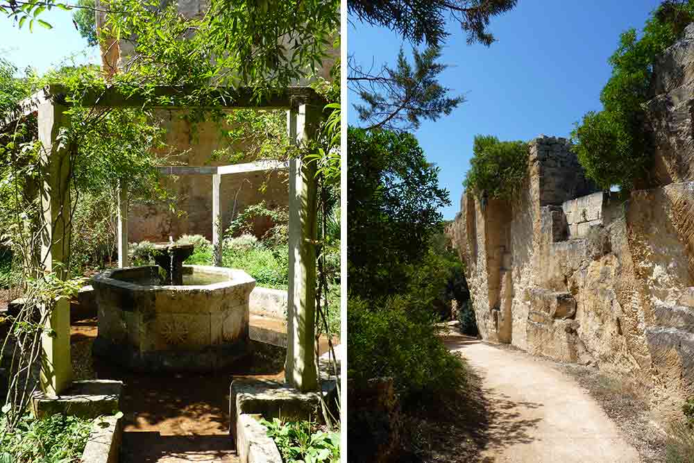 Minorque - La fontaine du jardin médiéval et sa belle allée