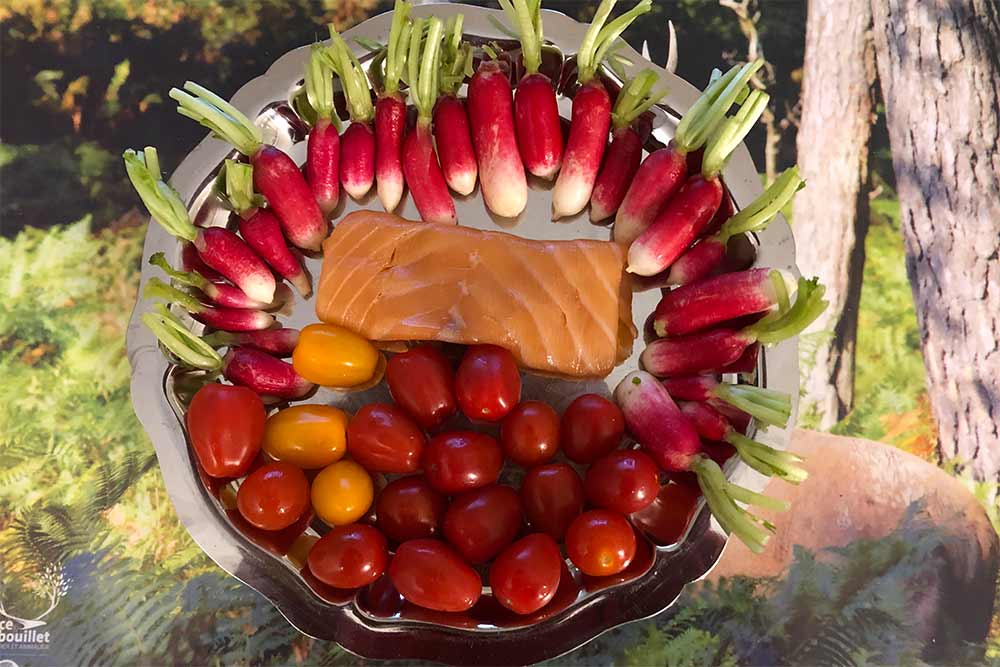 Salade avec des tomates, radis et saumon