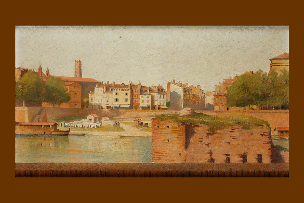 La Garonne, port de la Daurade et pile du vieux pont, Huile sur toile