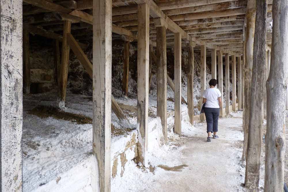 Structure de bois d’anciennes plateformes recouvertes de sel