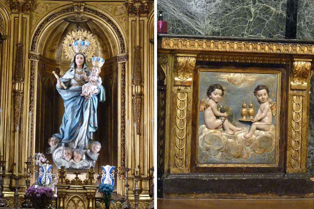 Victoria Gasteiz - Eglise Saint-Michel : retable de la Vierge blanche et petit bas relief du chœur.