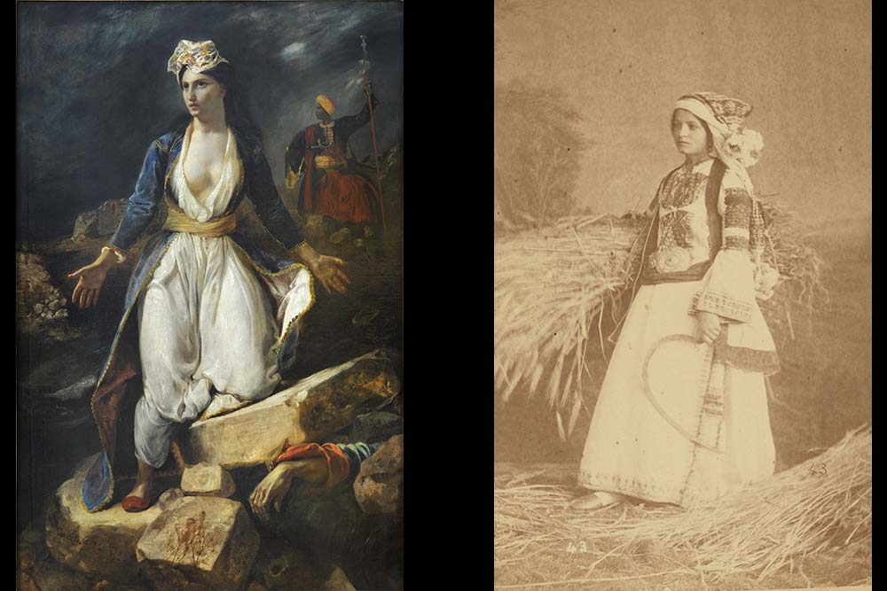 Eugène Delacroix, La Grèce sur les ruines de Missolonghi et Costume régional du Péloponnèse, ph Petros Moraites c 1880