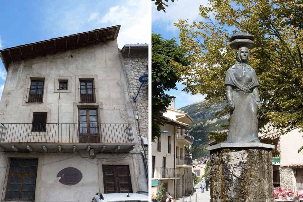 La maison où séjourna Picasso et sa sculpture La Femme aux pains, à Gosol