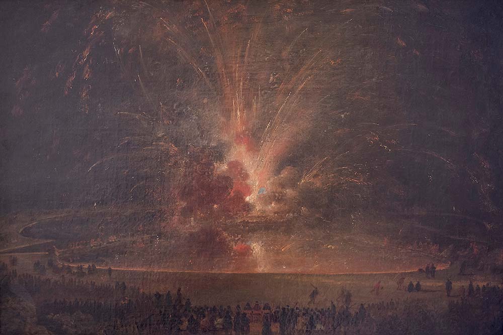 Feu d'artifice donné à Versailles par Louis XIV, hst anonyme XVIIIe, Musée Lambinet