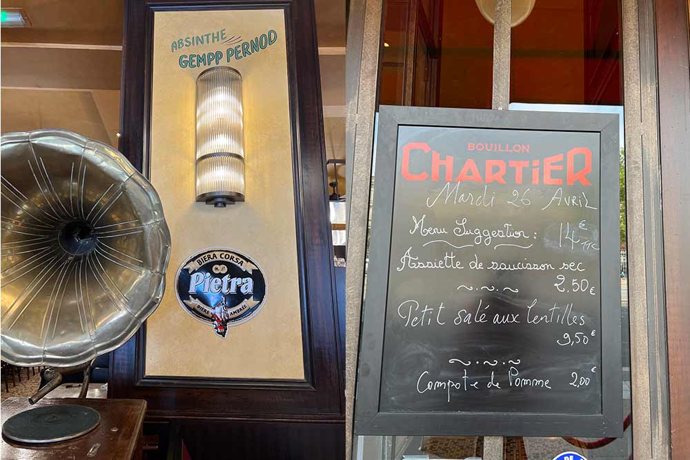 Le Bouillon Chartier - Gare de l'Est un gramophone et le menu du jour