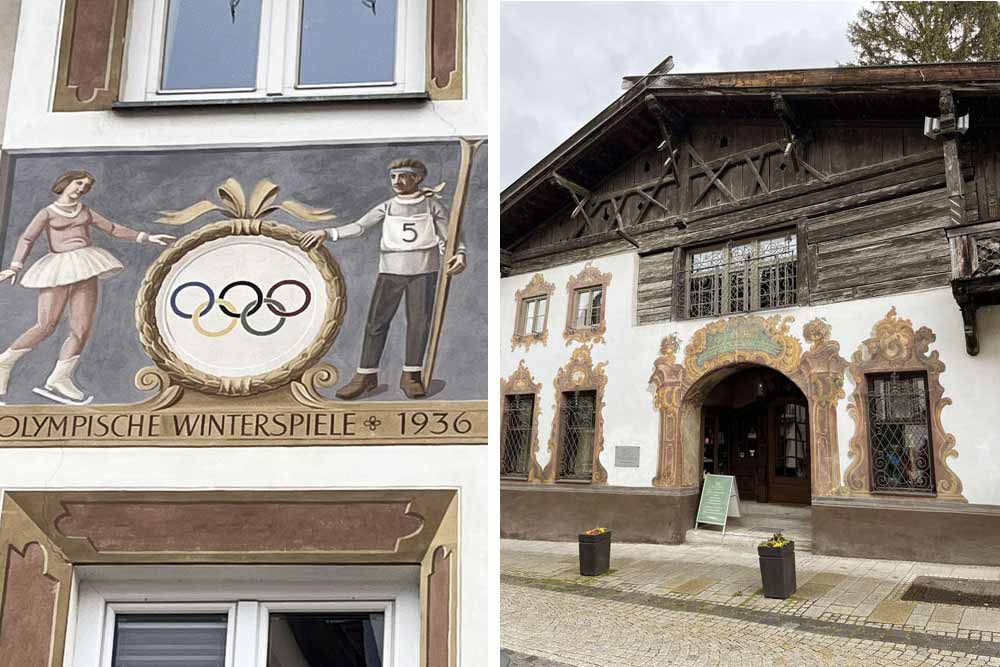 Détails de décoration avec, à gauche, les Jeux olympiques de 1936 (Garmisch-Partenkirchen)