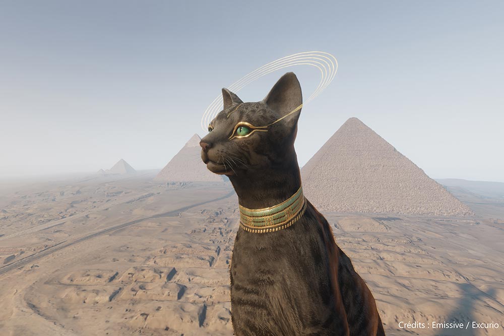 Pyramide - Bastet, la déesse chat devant le plateau de Gizeh