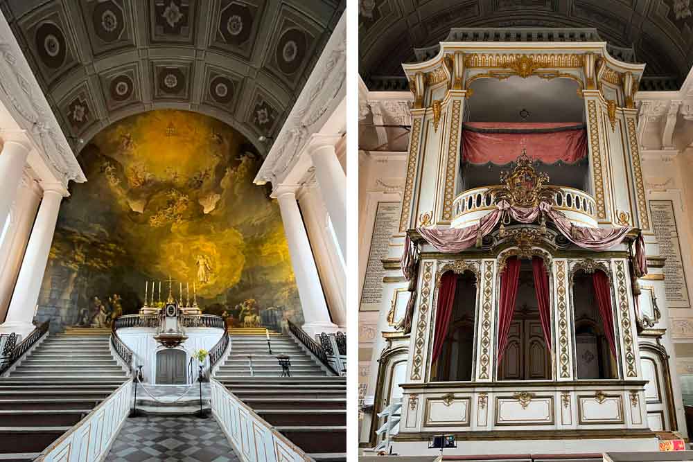  La monumentale peinture d’autel et la loge du Duc richement ornée (papier mâché).