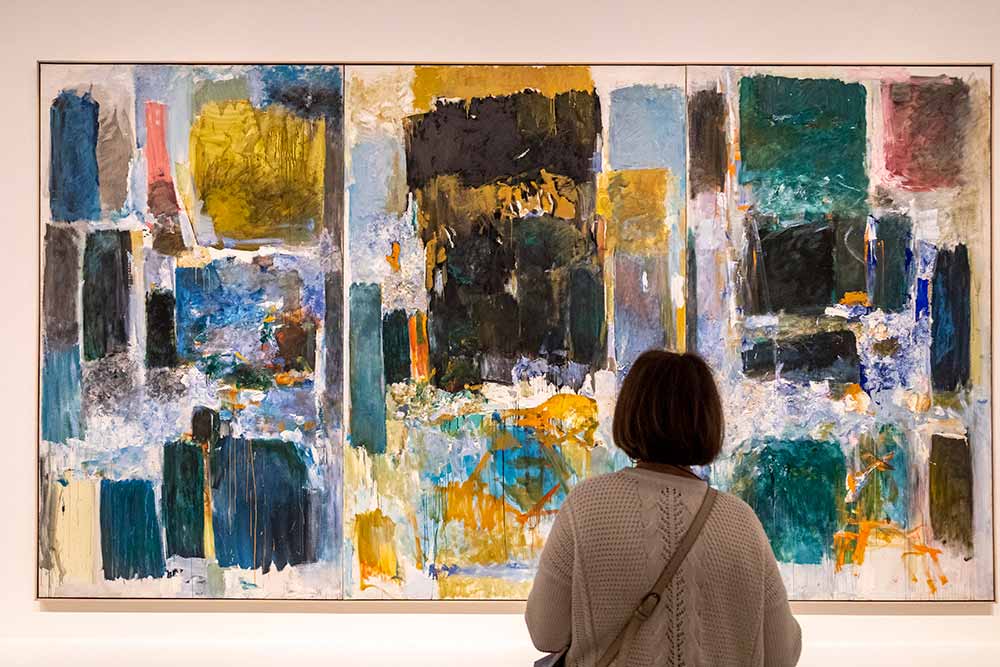 Joan Mitchell Quatuor II for Betsy Jolas, 1976 Huile sur toile 279,4 × 680,7 cm Centre Pompidou, Paris, Musée national d’art moderne / Centre de création industrielle, en dépôt au Musée de Grenoble