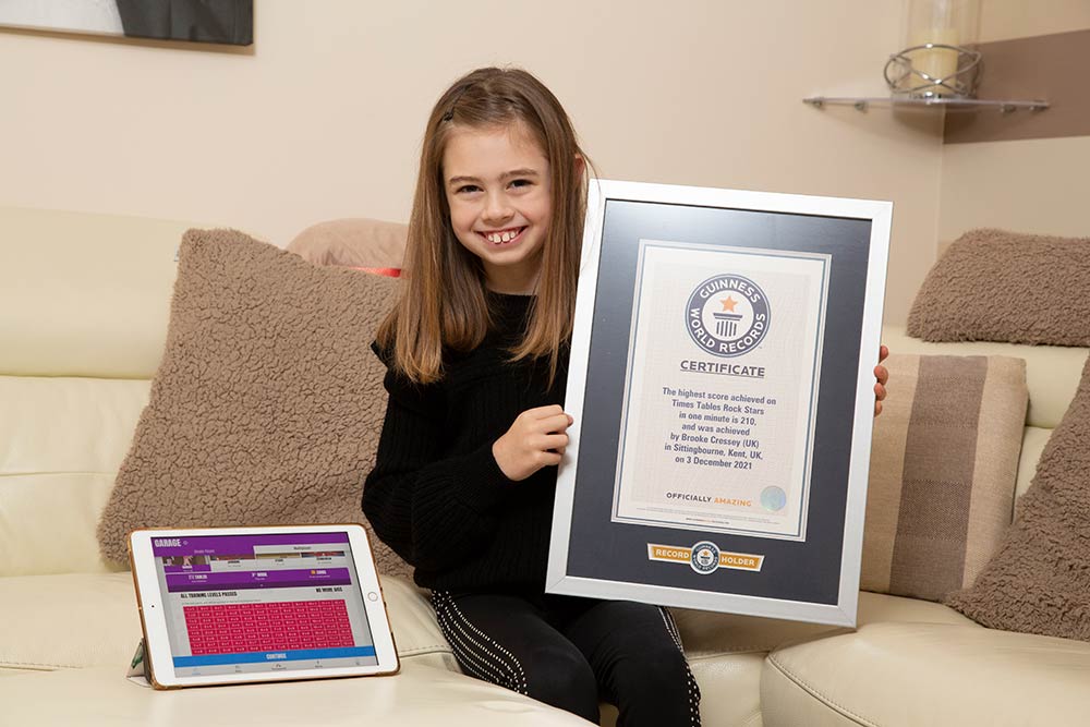 Guinness World Records - Highest score achieved on Times Tables Rock Stars in oneminute Brooke Cressey