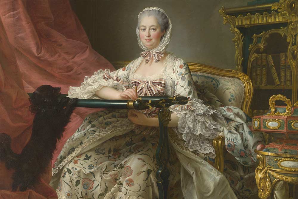 Louis XV - Fr-H. Drouais, Madame de Pompadour à son métier à broder, hst 1763-64(détail).