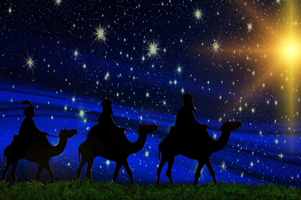 Les rois mages guidés par l'étoile du berger vont saluer Jésus de Nazareth