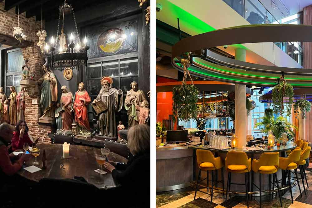Anvers - Le café Elfde Gebod et à droite, réception-barde Lindner Hotel & City lounge