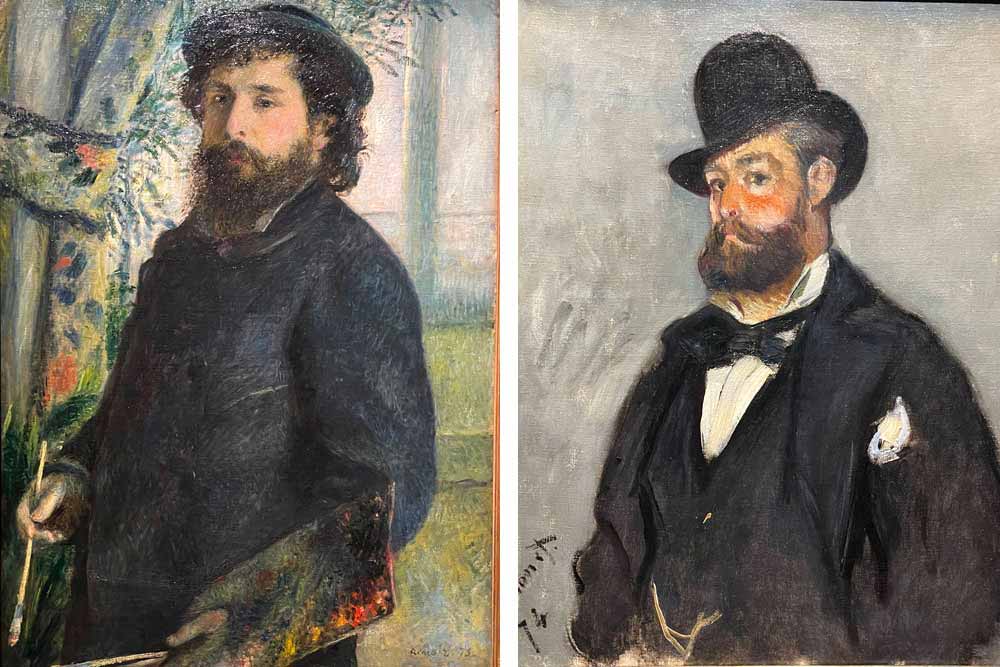 Claude Monet par Auguste Renoir (1875) et à droite, Portrait de Léon Monet par Claude Monet (1874) ©V.Collet