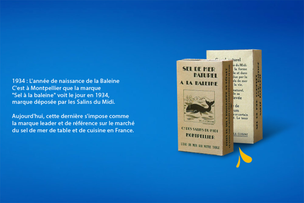 1934 est l'année de naissance de la la marque "Sel à la baleine"Baleine à Montpellier.