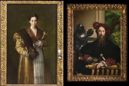 l Parmigianino, Portrait d' Antea. c 1535. hst, 138 x 36 cm. Il Parmigianino Portrait de Galeazzo Sanvitale. 1524. Hsp 108x80cm Museo e Real Bosco di Capodimonte © Luciano Romano
