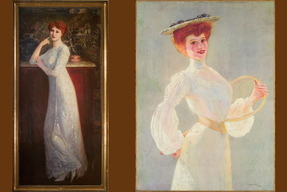 Portrait de femme en robe blanche, debout. 1912. Huile sur toile 179,1 x 84,5 cm. Collect. Privée. ©Jean-Paul Morin-Portrait de femme, la joueuse de tennis. Huile sur toile, 101 x 71,5 cm©Jean-Paul Morin