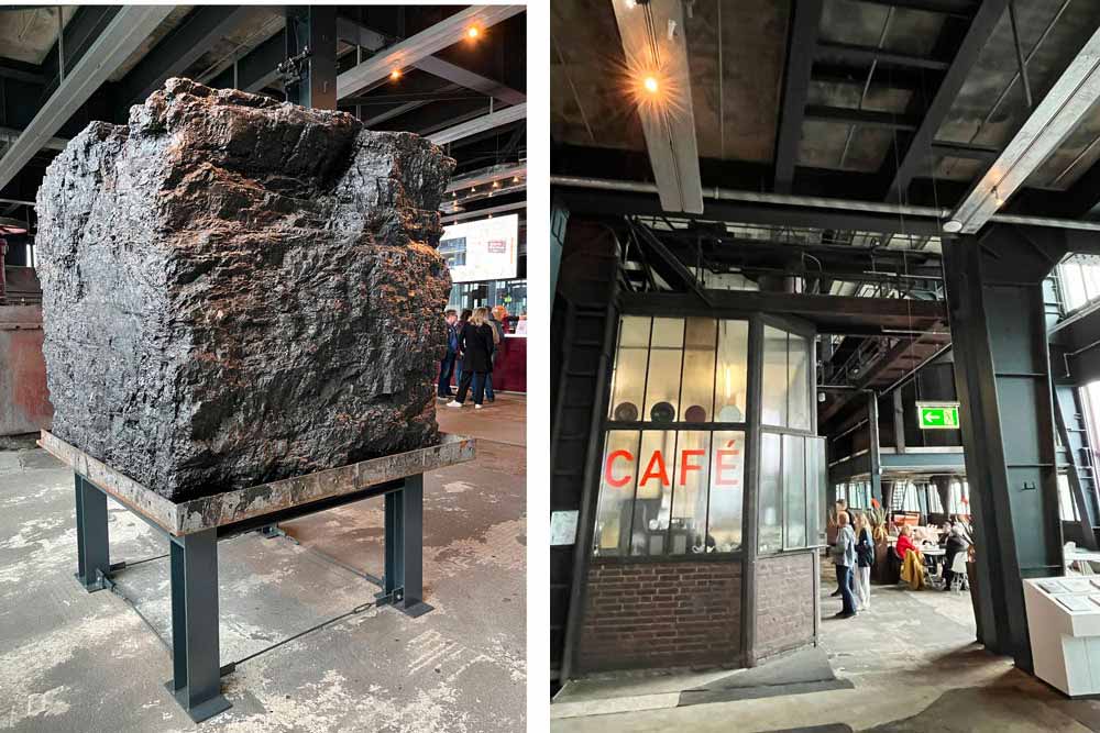 Un bloc de charbon et entrée d’un café (Zollverein)