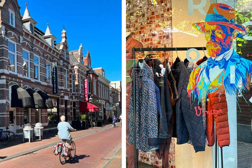 Drenthe - Une rue d’Assen; vitrine avec Van Gogh peint par un artiste de street art