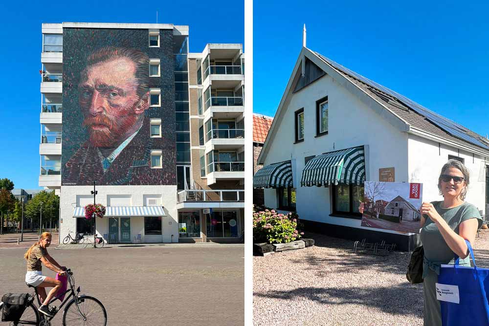 Mural représentant Van Gogh; à droite, la maison où il séjourna à Hoogeveen