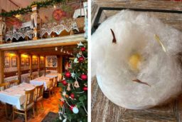 Salle du restaurant Wesele. A droite, l’Oie grise (dessert du restaurant Szara Ges)