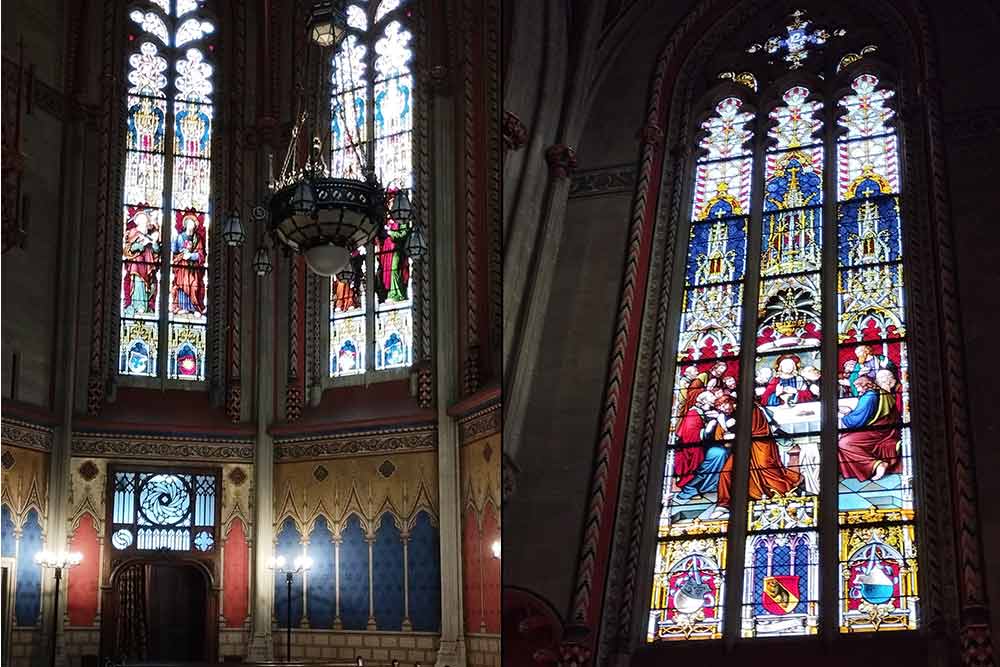 Les vitraux de la magnifique chapelle des Macchabées édifiée au XVe siècle.