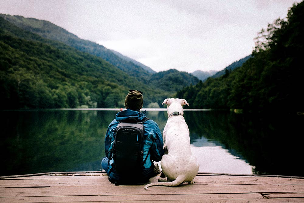 Moment de complicité au bord d'un lac.