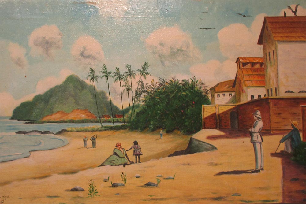 Louis Grilly, la plage de Cayenne, huile sur bois