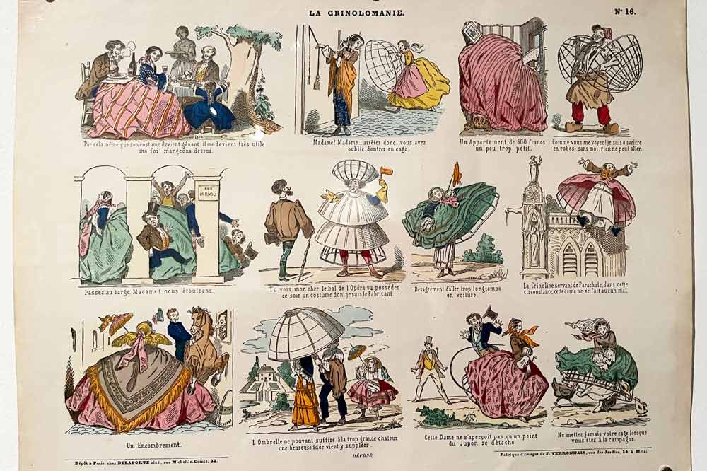 La crinolomanie (ou manie de la crinoline) attribuée au dessinateur Léonce Schérer, 1857.