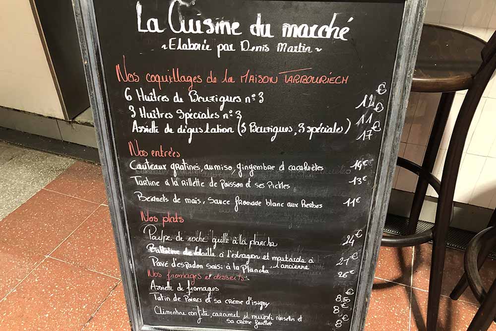 La carte du Comptoir The Marcel