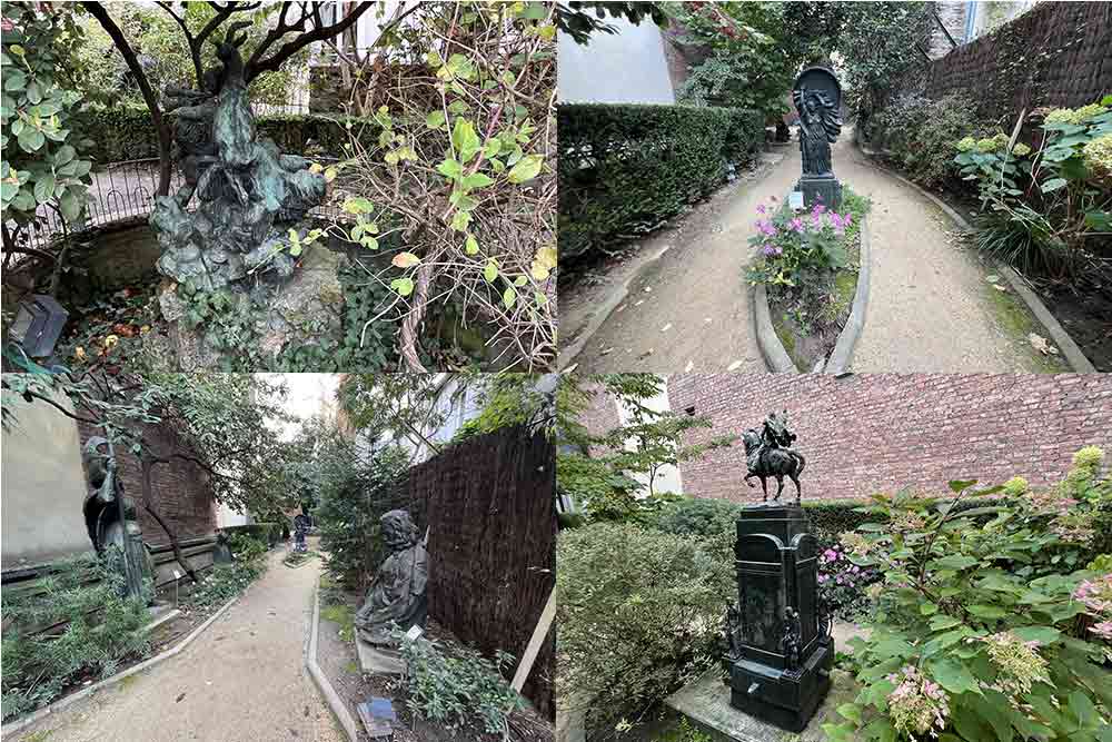 De belles sculptures jalonnent le jardin.