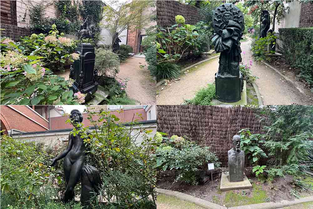 De belles sculptures jalonnent le jardin.