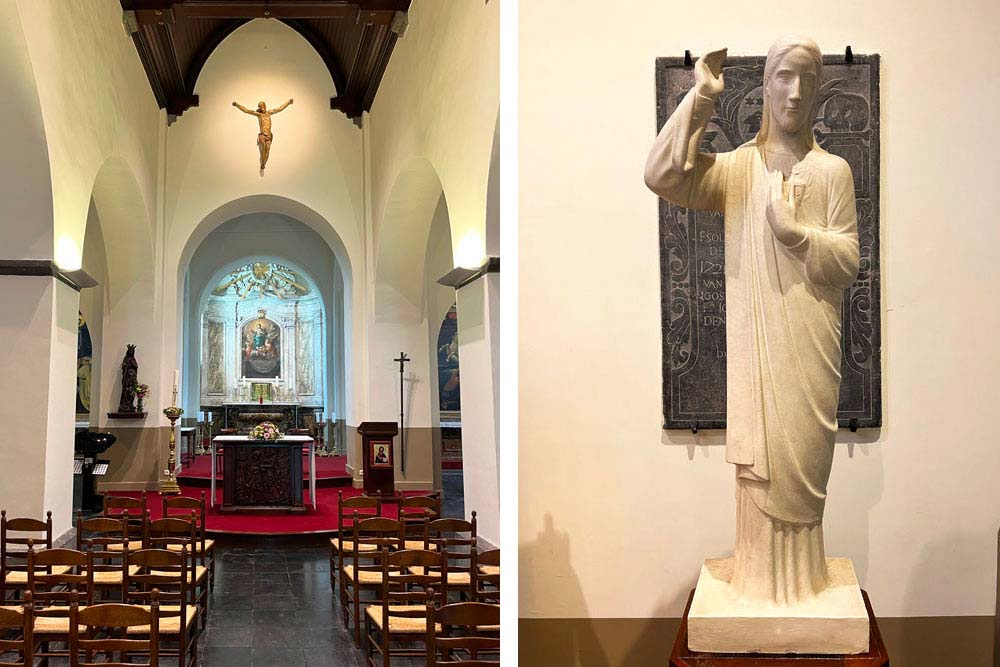 Intérieur de l’église. A droite, Christ bénissant de George Minne