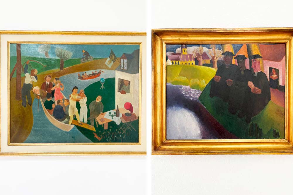 Souvenir d’un dimanche d’Edgar Tytgat (1926). A droite, Dimanche après-midi par Frits Van des Berghe (1924)