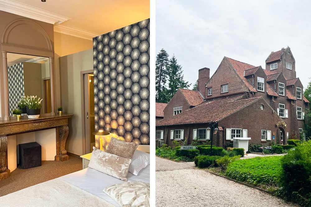 Chambre de l’Hôtel de Flandre (Gand). A droite, l’hôtel Torenhof (Laethem-Saint-Martin)