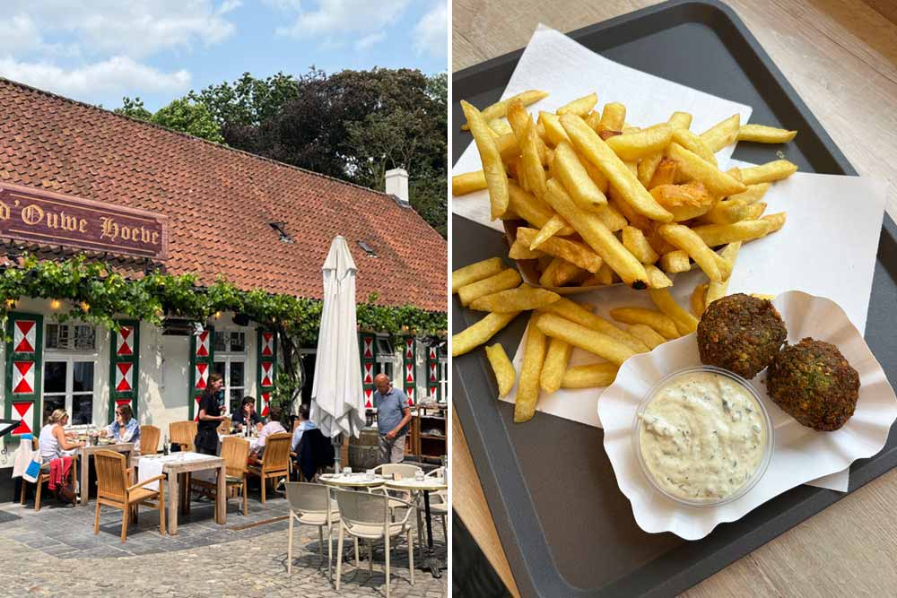 La brasserie D’Ouwe Hoeve. A droite, boulettes et frites (Frituur Tartaar)
