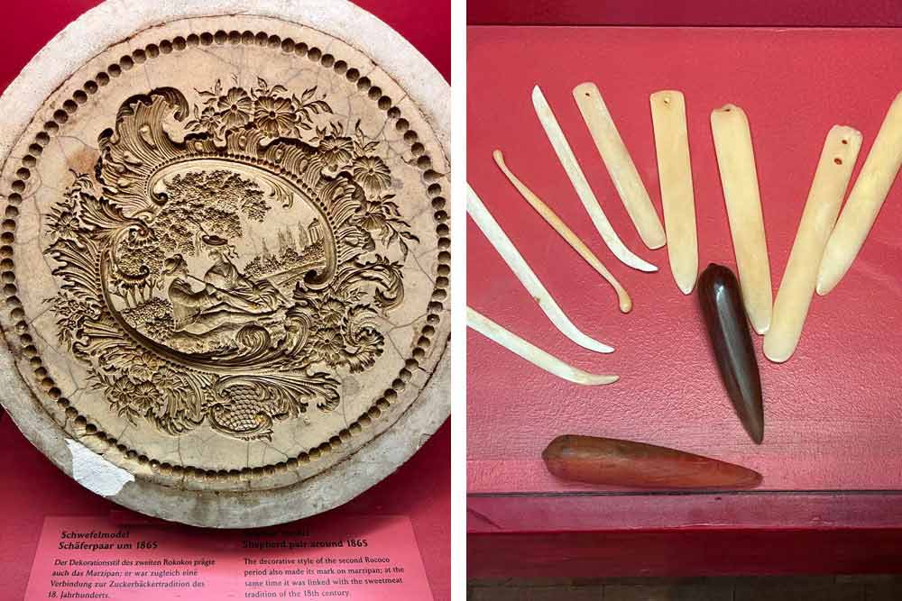 Schleswig Holstein - Moule de fabrication du second style rococo (1865). A droite ustensiles de modelage en bois, os et bakelite