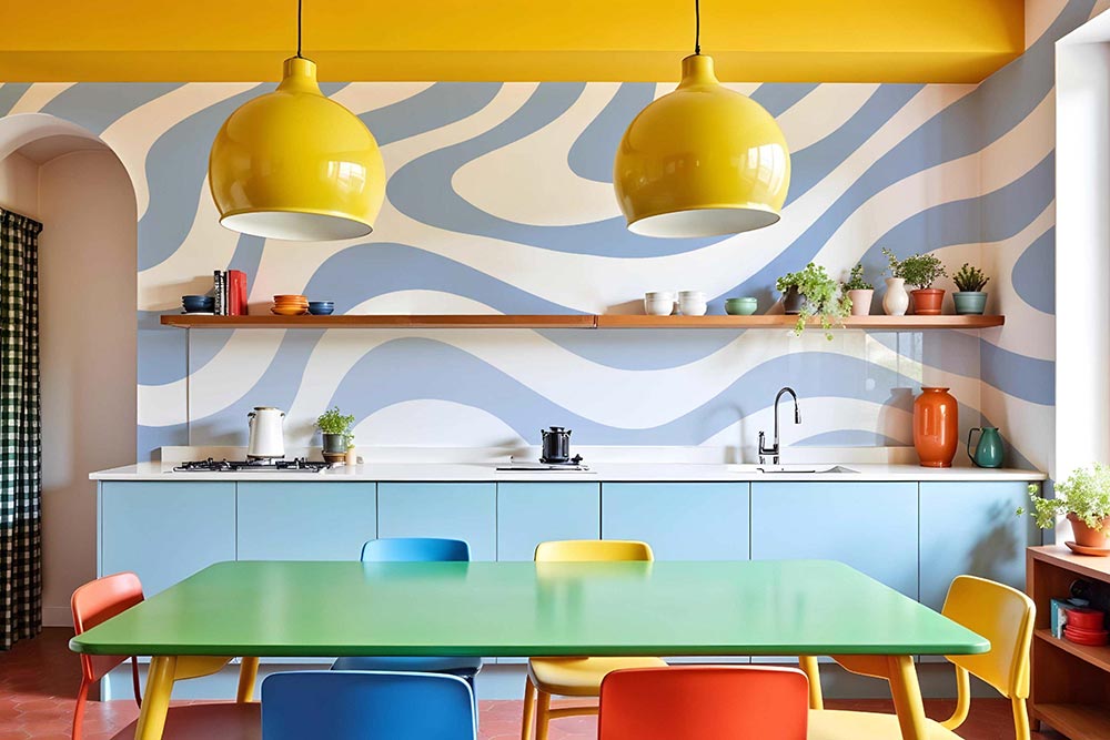 Papiers peints - Vagues Groovy bleu